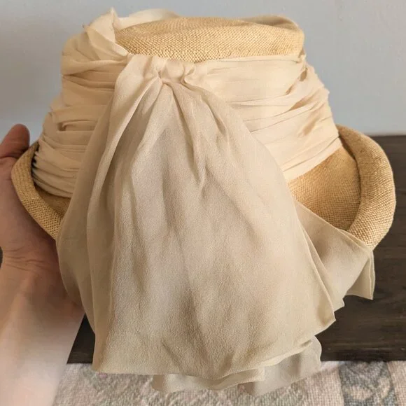 elsie lou originals vintage woven straw bucket hat 1940s 1950s - Picture 7 of 7